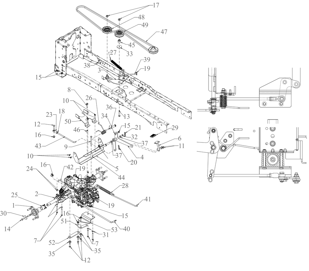 Drive Diagram and Parts List for XT2-GX54DKH (14AQA6TMA10)(2022) Cub Cadet Lawn Tractor